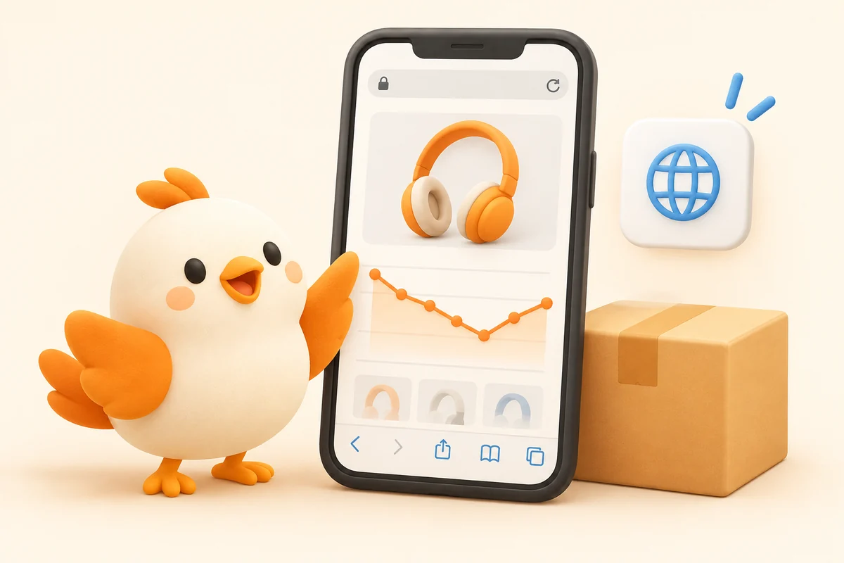 スマホのブラウザで商品の価格推移を確認するイラスト